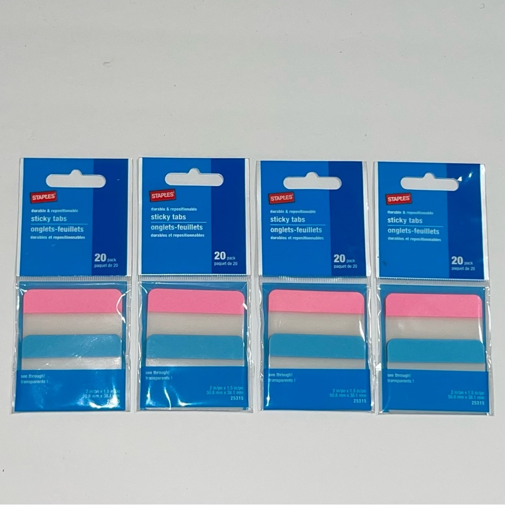 Staples 4 Packages Blue & Pink Sticky Tabs, 25315